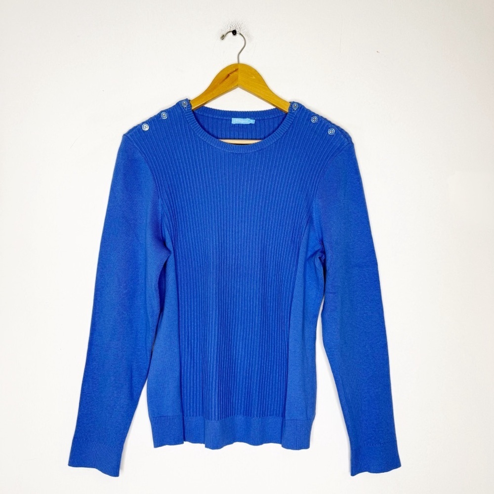 J.McLaughlin Seaspray Ribbed Button Shoulder Sweater XL Blue Modal Blend